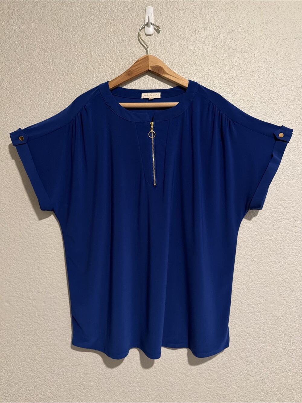 Joie De Vivre Popover Blouse Top 3X Roll Tab Short Sleeve Jersey Career Blue